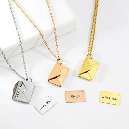 Personalized Letter Envelope Necklace Stainless Steel Locket Jewelry Secret Love Note Pendant Customized Engraved Note for Women