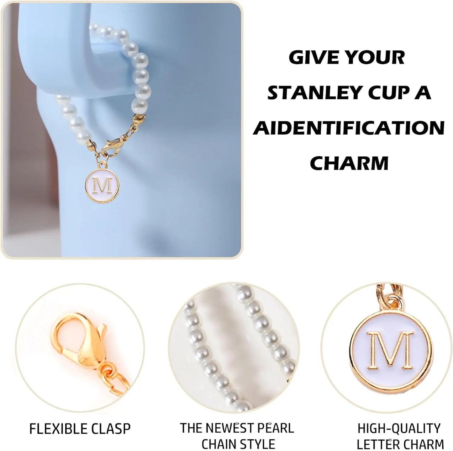 Pearl and Letter Charm for Stanley Cup Water bottle (It's support time) free shipping