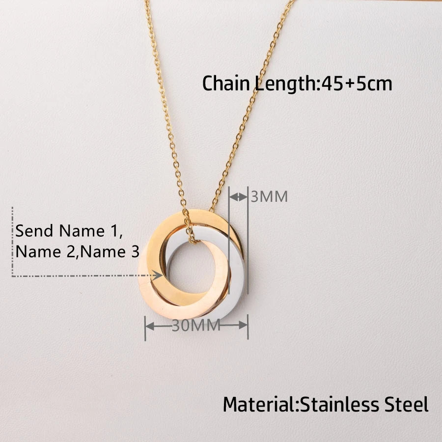 Customized Stainless Steel Circle Name Necklaces Personalized Engraved Pendant Necklace Jewelry Valentine's Day Birthday Gift