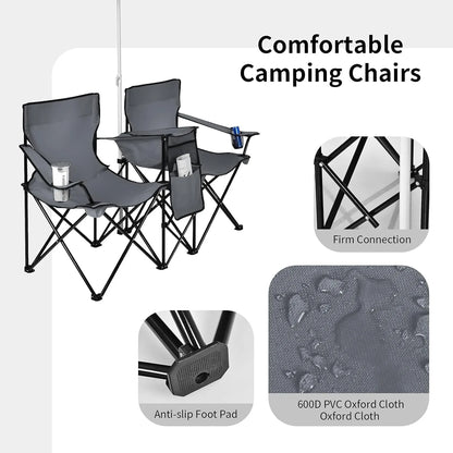 Folding Picnic Double Chair W/Umbrella Table Cooler Beach  Chair