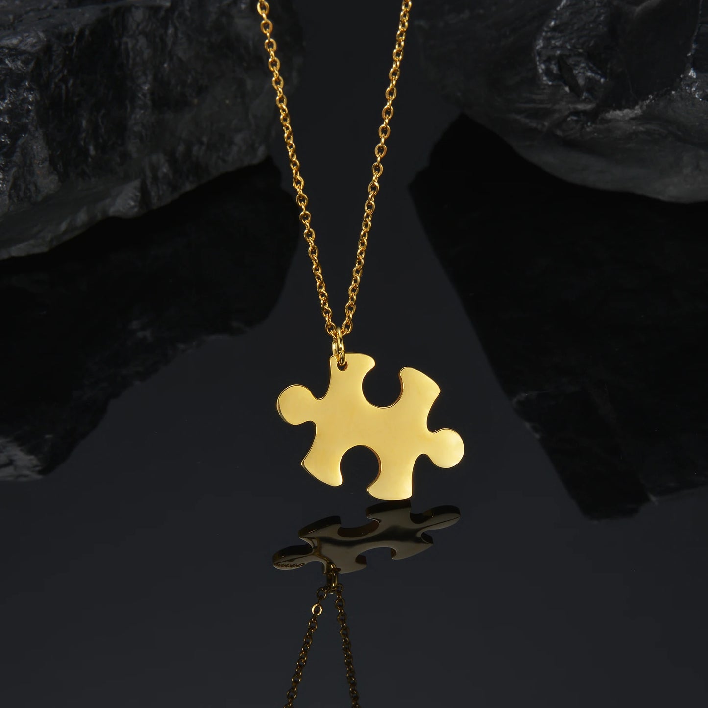 Double Puzzle Necklace Stainless Steel for Couple Link Chain