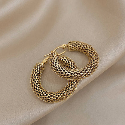 Stainless Steel Gold Color Geometric Metal Mesh Earrings For Women Girls New Trend Hoop Ear Jewelry Gift