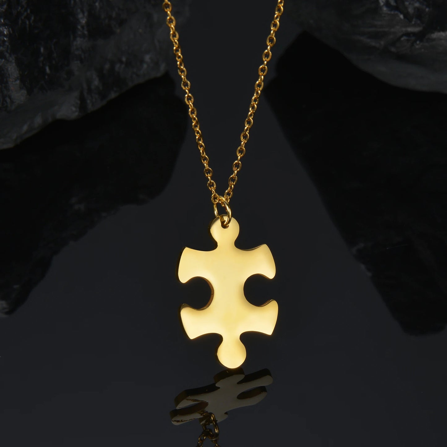 Double Puzzle Necklace Stainless Steel for Couple Link Chain