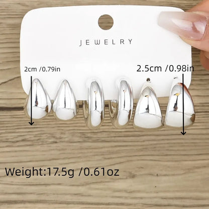 6pcs European and American minimalist C-shaped water droplets C-earrings