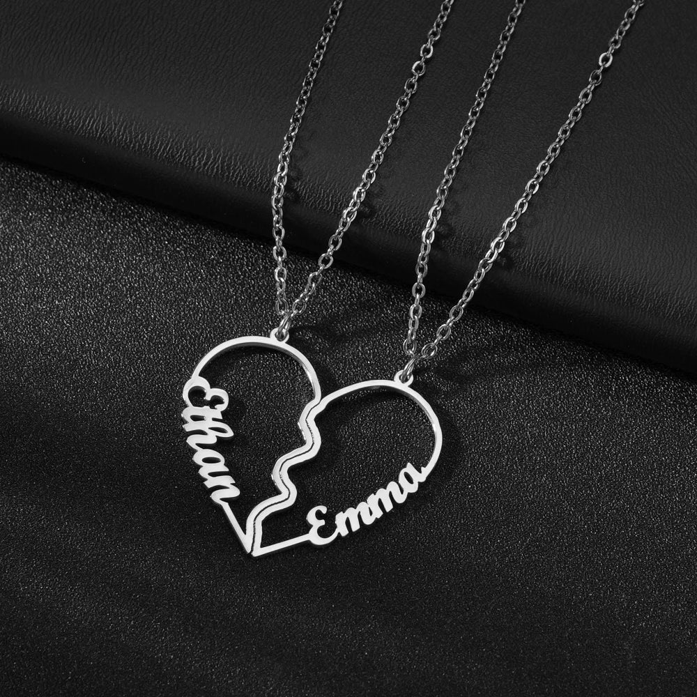 Atoztide Custom 1 Pair Name Necklace Stainless Steel for Couple Love Nameplate Pendants Personalized Memorial Day Jewelry Gift