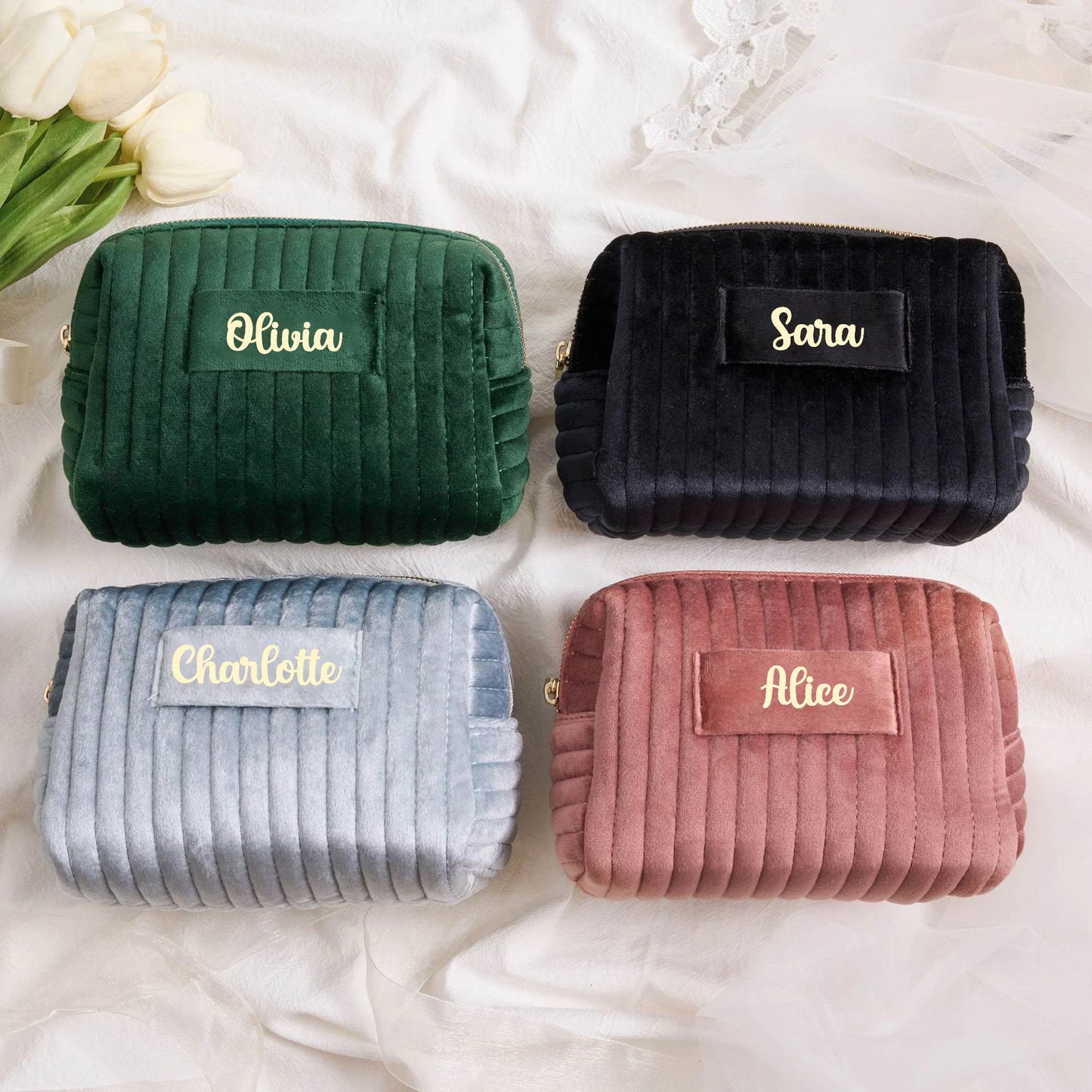 Custom Name Makeup Bag, Zipper Makeup Velvet Bag