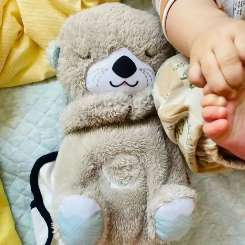 Baby Breathing Bear Soothing Otter Plush Doll Toy Baby Kids Soothing Music Sleeping Companion Sound and Light Doll Toy Gift