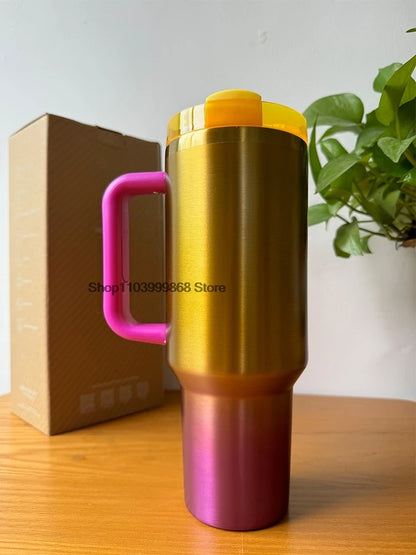 2024 Handle Straw Lid Stainless Steel Thermal Coffee Cup