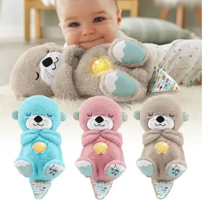 Baby Breathing Bear Soothing Otter Plush Doll Toy Baby Kids Soothing Music Sleeping Companion Sound and Light Doll Toy Gift