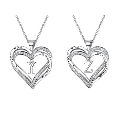 Doublelayer Heart Crystal Pendant Necklace