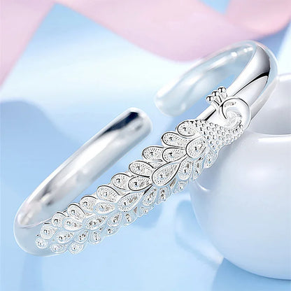 925 Sterling Silver Peacock Bracelet, Bird Bangles Bracelet For Women