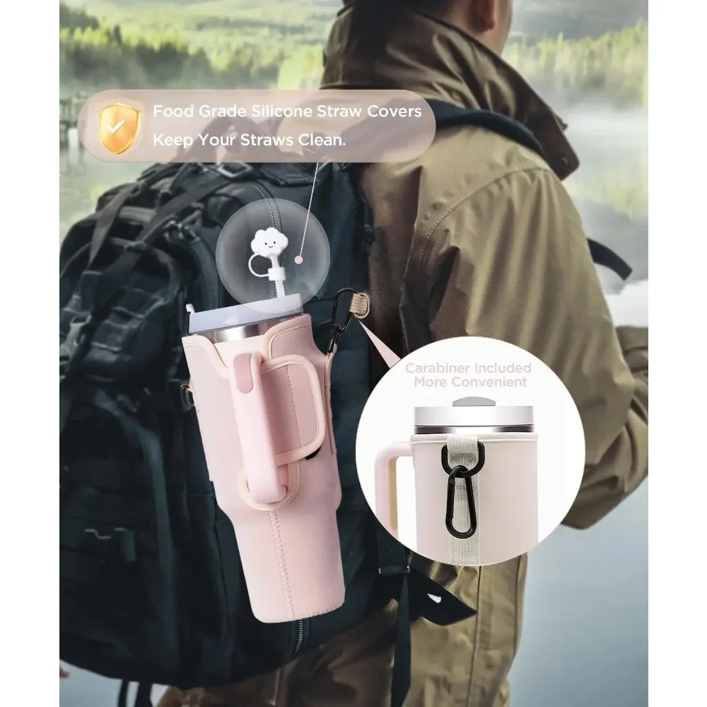 Water Bottle Carrier Bag with Phone Pocket for Stanley 40oz Tumbler