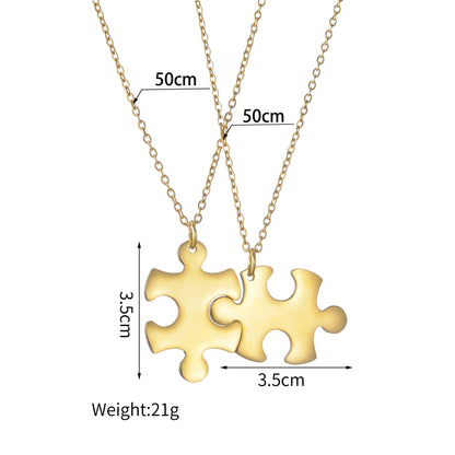 Double Puzzle Necklace Stainless Steel for Couple Link Chain