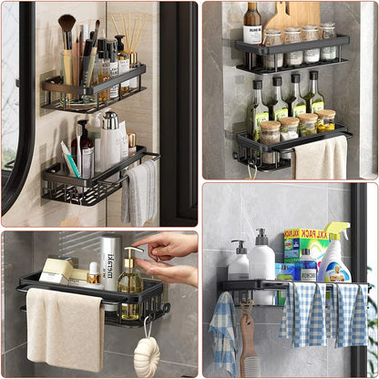 Bathroom Shelf Kitchen Storage Organizer Aluminum Alloy Shampoo Rack Shower  No Drill Shelf