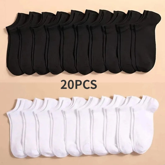 10 Pairs Unisex Casual Plain Color Boat Socks Thin Breathable Comfy Anti Odor Sweat-absorbing Low Cut Ankle Socks For Men Women