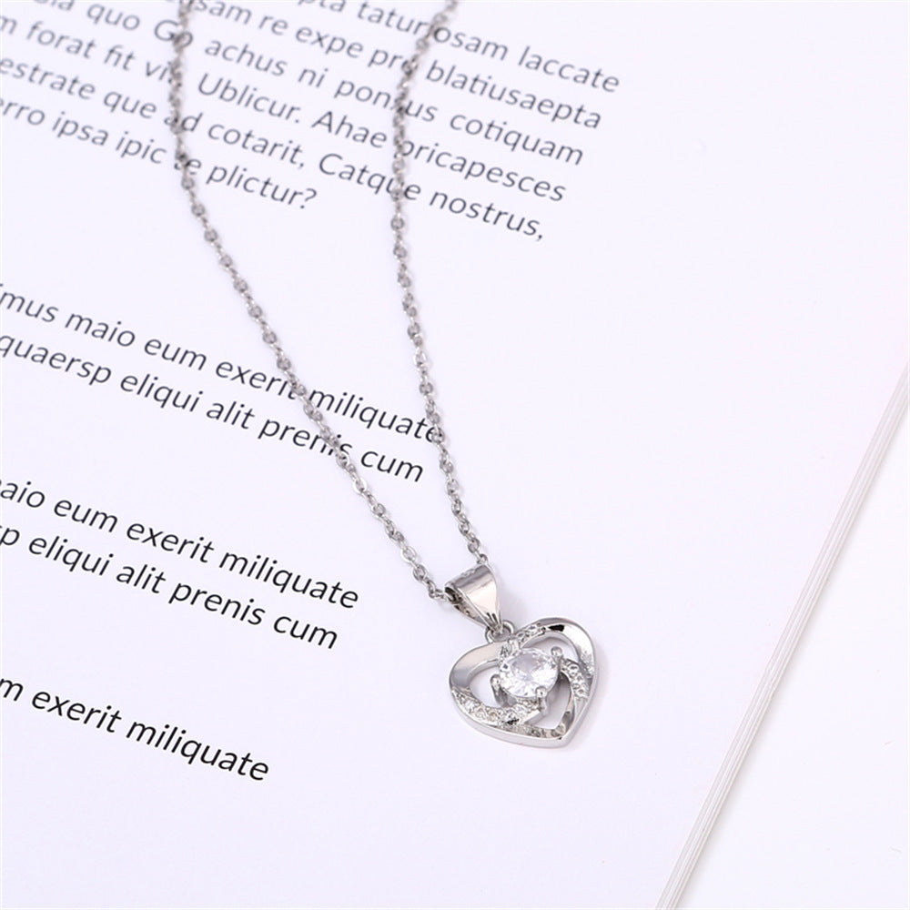 Hollow Heart Zirconia Pendant Necklace