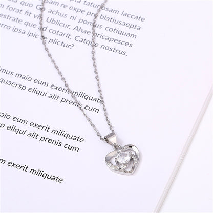 Hollow Heart Zirconia Pendant Necklace