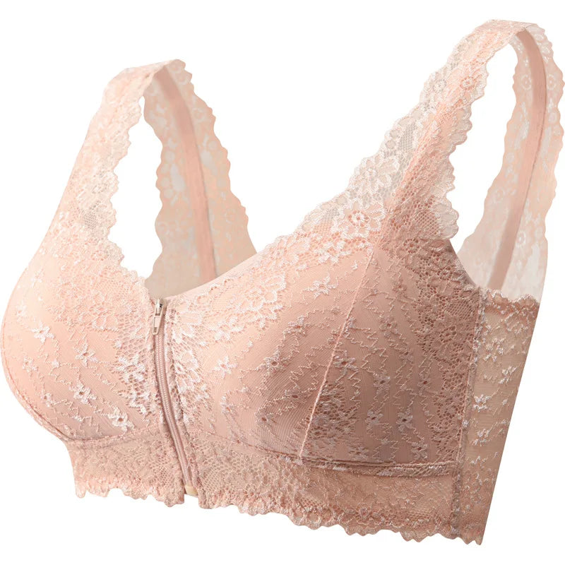 Zipper Lace Push-Up Bra