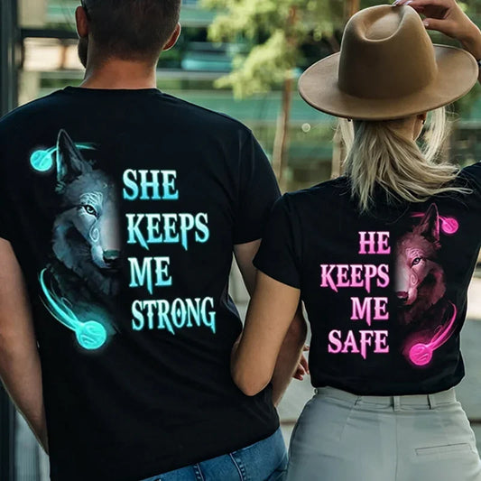 Wolf Couple Matching Tees